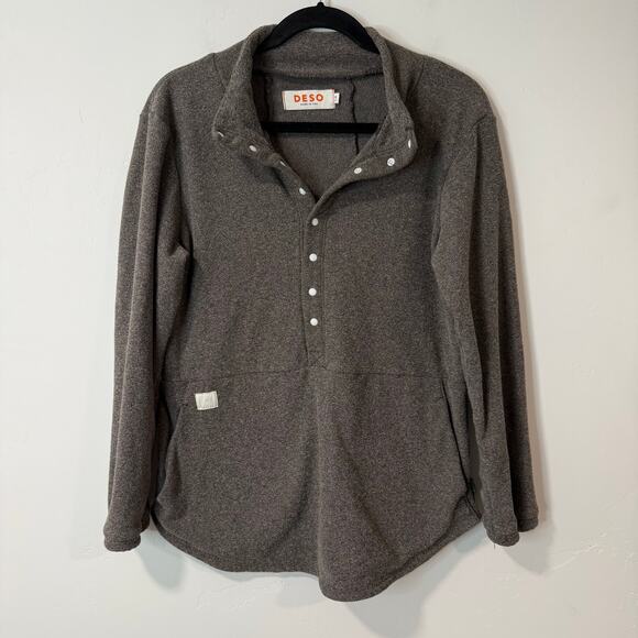 Deso Women's Genevieve Pullover Fleece Swatshirt Half Snap Brown Large - Picture 1 of 7